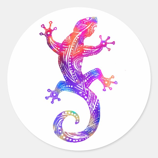 Rainbow Tribal Gecko Runder Aufkleber (Vorderseite)