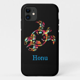 Rainbow Tribal Hawaiian Sea Turtle on Black Case M