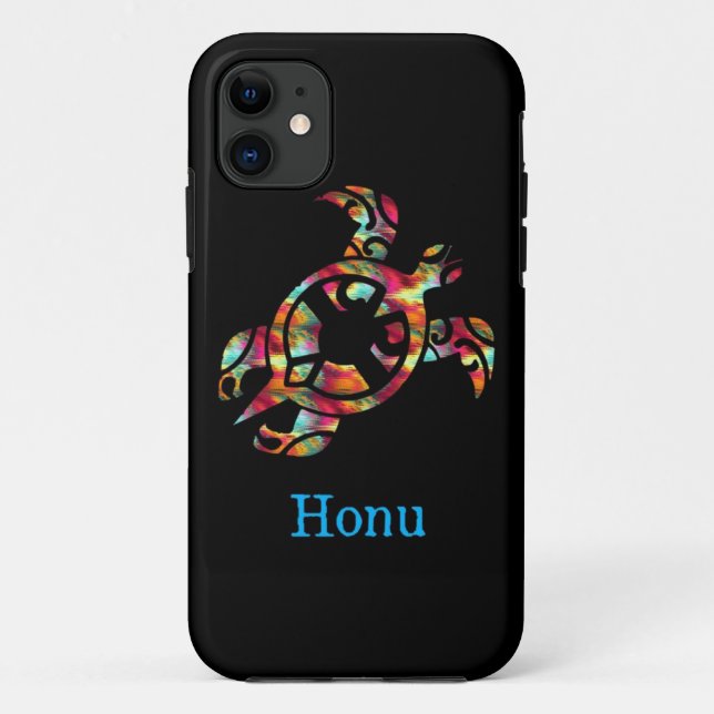 Rainbow Tribal Hawaiian Sea Turtle on Black Case M (Rückseite)