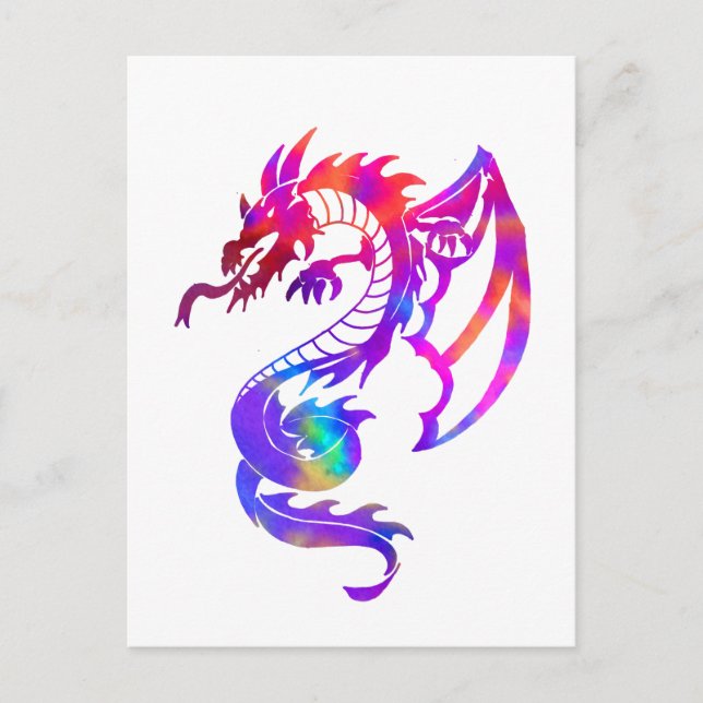 Rainbow Tribal Tattoo Dragon Postkarte (Vorderseite)