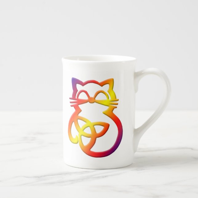 Rainbow Trinity Knot Celtic Cat Bone China Tasse (Rechts)