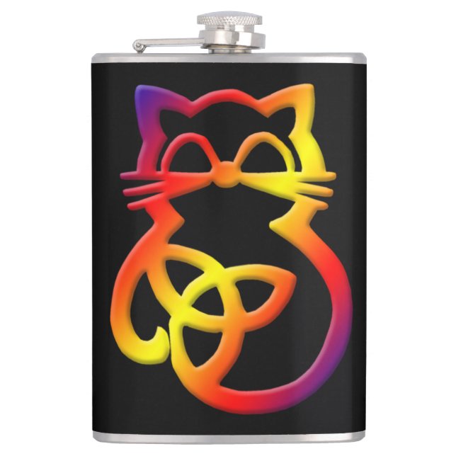 Rainbow Trinity Knot Celtic Cat Flask Flachmann (Vorderseite)