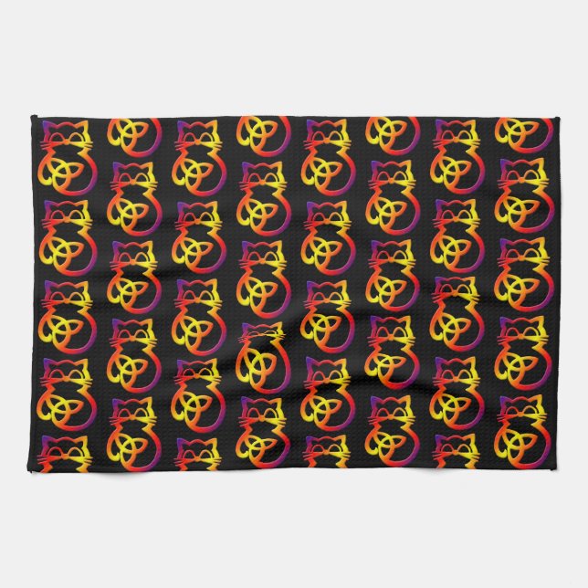 Rainbow Trinity Knot Celtic Cat Küchentuch (Horizontal)