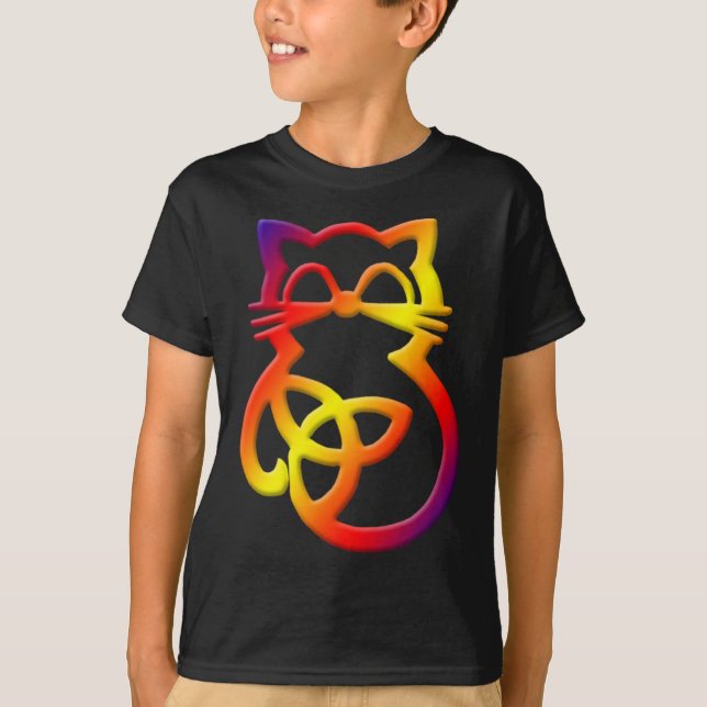 Rainbow Trinity Knot Celtic Cat T Shirt (Vorderseite)