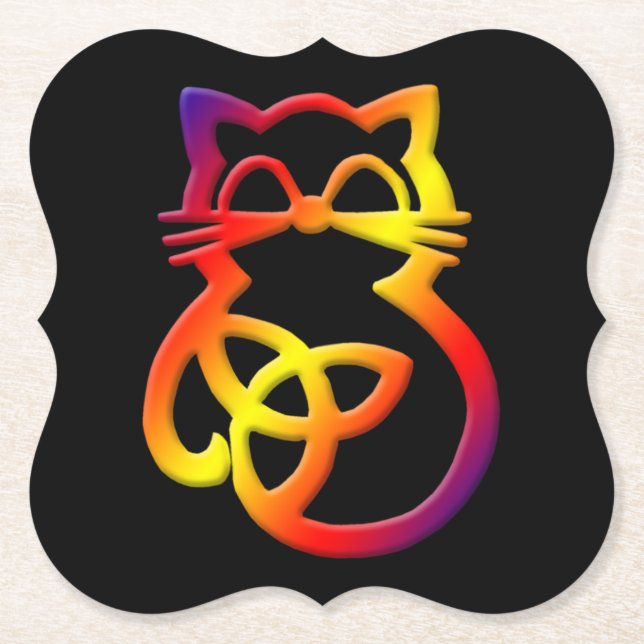 Rainbow Trinity Knot Celtic Cat Untersetzer (Vorderseite)