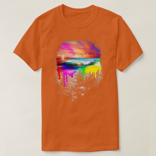 Rainbow Tropfen Beach T-Shirt (Design vorne)