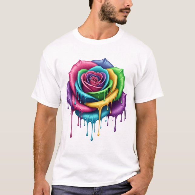 Rainbow Tropfen Rose - Artistic Bloom T-Shirt (Vorderseite)