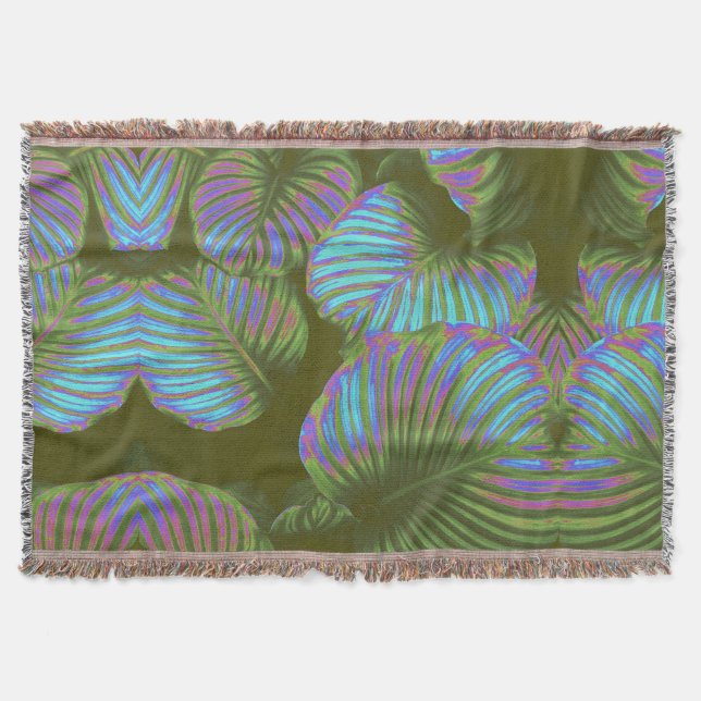 Rainbow Tropical Blätter Cotton Throw Blanket Decke (Vorderseite)