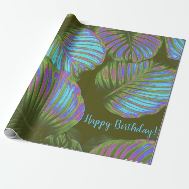 Rainbow Tropical Blätter Wrapping Paper Geschenkpapier (Ungerollt)