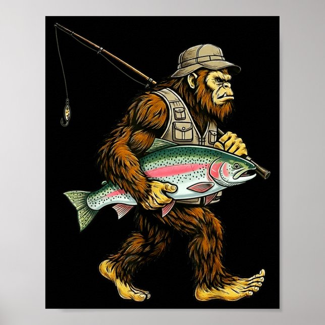 Rainbow Trout Bigfoot Fisherman River Fishing Sasq Poster (Vorne)