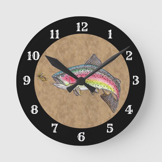 Rainbow Trout Fly Fishing Runde Wanduhr (Vorderseite)