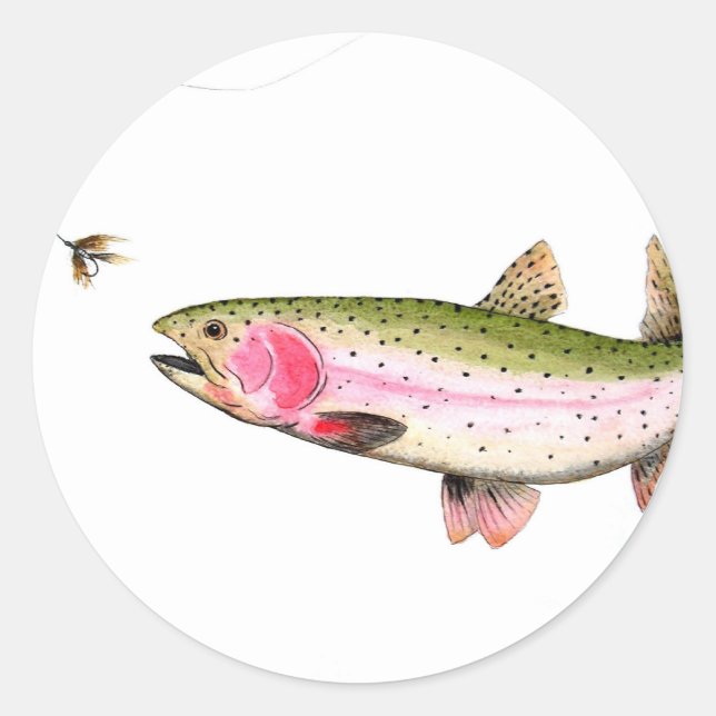 Rainbow Trout Fly Fishing Runder Aufkleber (Vorderseite)