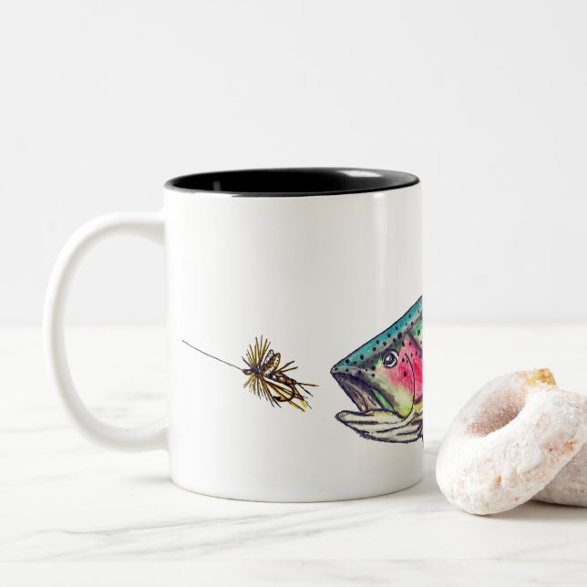 Rainbow Trout Fly Fishing Zweifarbige Tasse (Mit Donut)