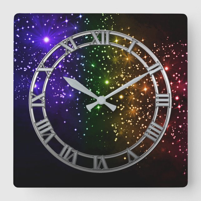 Rainbow Twilight Square Wall Clock Quadratische Wanduhr (Vorderseite)