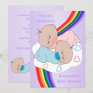 Rainbow Twin Baby Girl and Boy Baby Shooter Einladung