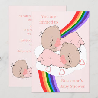 Rainbow Twin Baby Girls Babydusche Einladung
