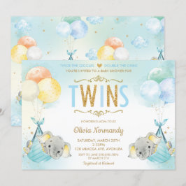 Rainbow Twin Boys Elephant Baby Showküche Einladung