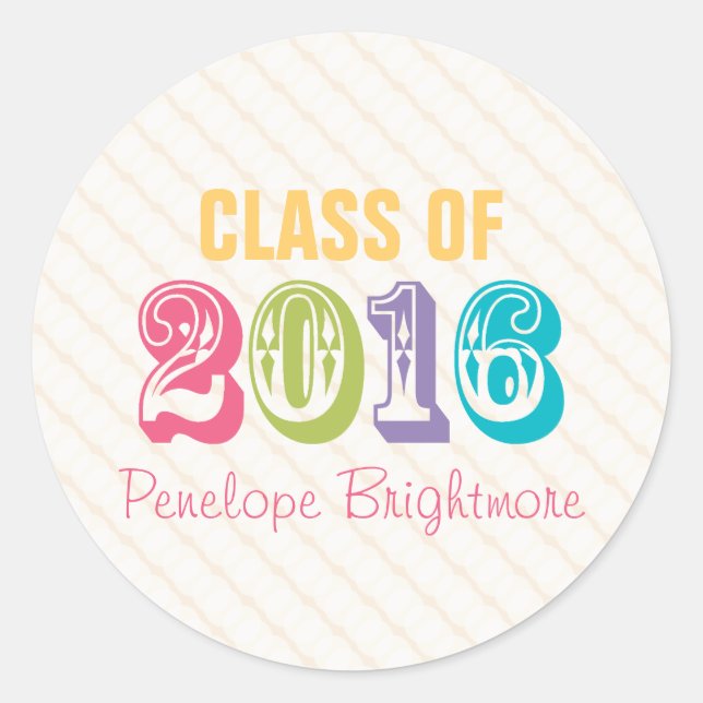 Rainbow Typografy Class of 2016 Runder Aufkleber (Vorderseite)