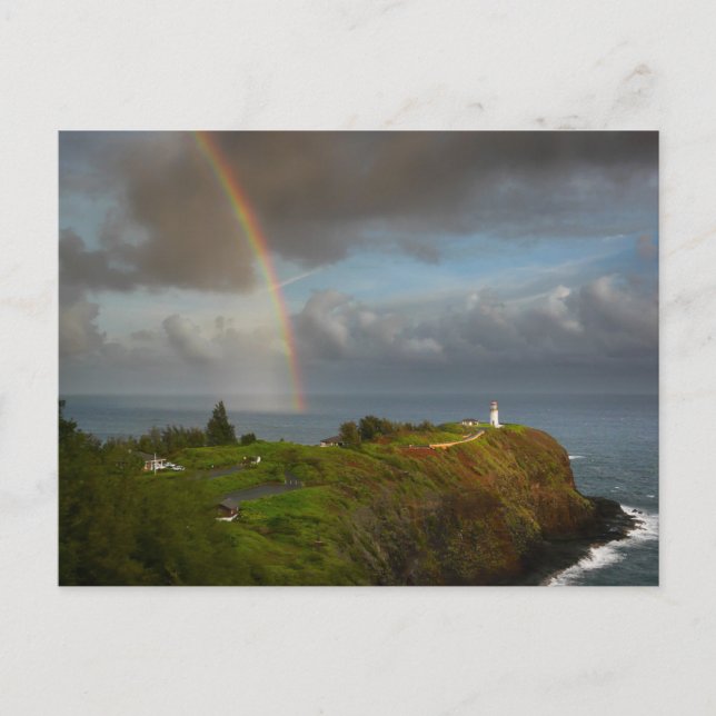 Rainbow über Leuchtturm auf der Postkarte Kauai (Vorderseite)
