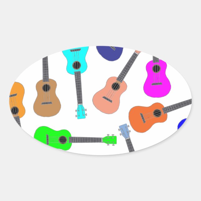 Rainbow Ukulele Ovaler Aufkleber (Vorderseite)