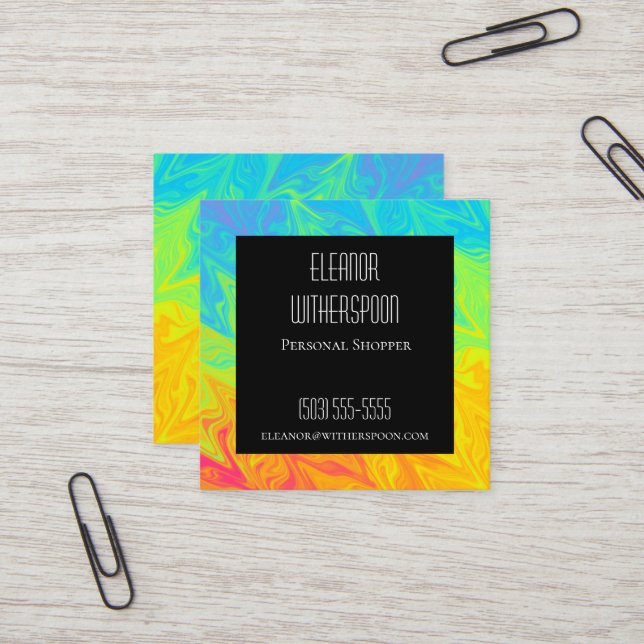 Rainbow und Black Business Card Quadratische Visitenkarte (Vorderseite/Rückseite Beispiel)