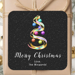 Rainbow und Black Ornaments Frohe Weihnachten Quadratischer Aufkleber