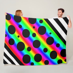 Rainbow und Black Polka Dots and Stripes Blanket Fleecedecke