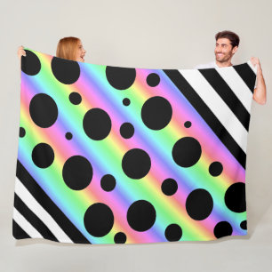 Rainbow und Black Polka Dots and Stripes Blanket Fleecedecke