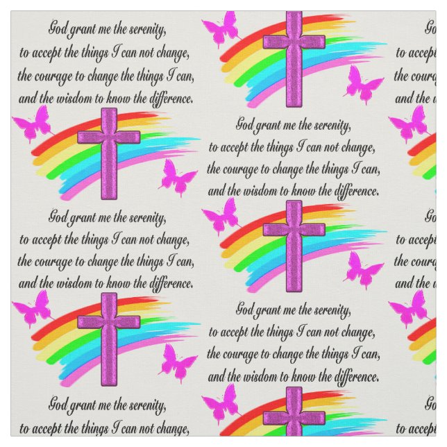 RAINBOW UND CROSS SERENITY PRAYER DESIGN STOFF (Muster)