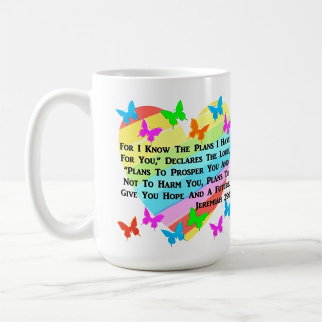 RAINBOW UND HERZEN JEREMIAH 29:11 KAFFEETASSE (Links)