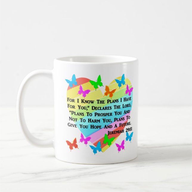 RAINBOW UND HERZEN JEREMIAH 29:11 KAFFEETASSE (Links)