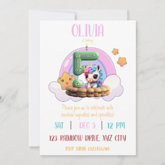 Rainbow Unicorn 5. Geburtstagsparty Cupcake Einladung