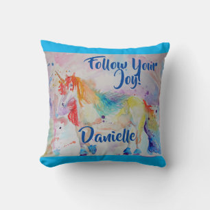 Rainbow Unicorn Aquarellfarben Kinder Name Cushion Kissen