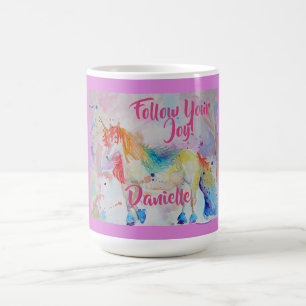 Rainbow Unicorn Aquarellfarben Kinder Name Tasse