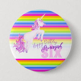 Rainbow Unicorn Aquarellkunst Alter 6 Knopf Button