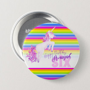 Rainbow Unicorn Aquarellkunst Alter 6 Knopf Button