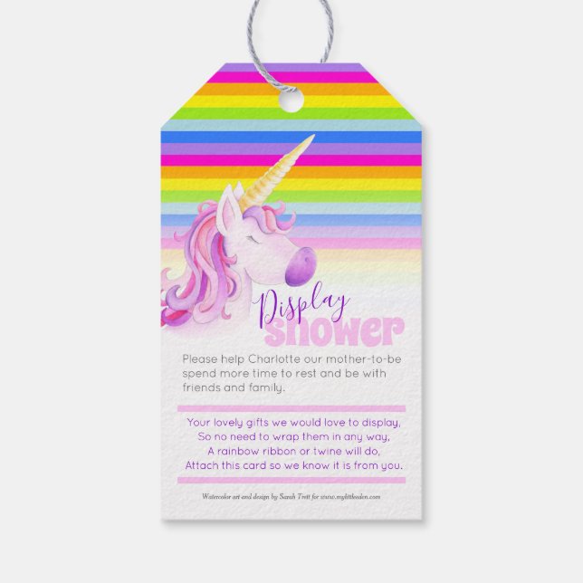 Rainbow unicorn Art Babydusche zeigt Geschenke Tag Geschenkanhänger (Rückseite)