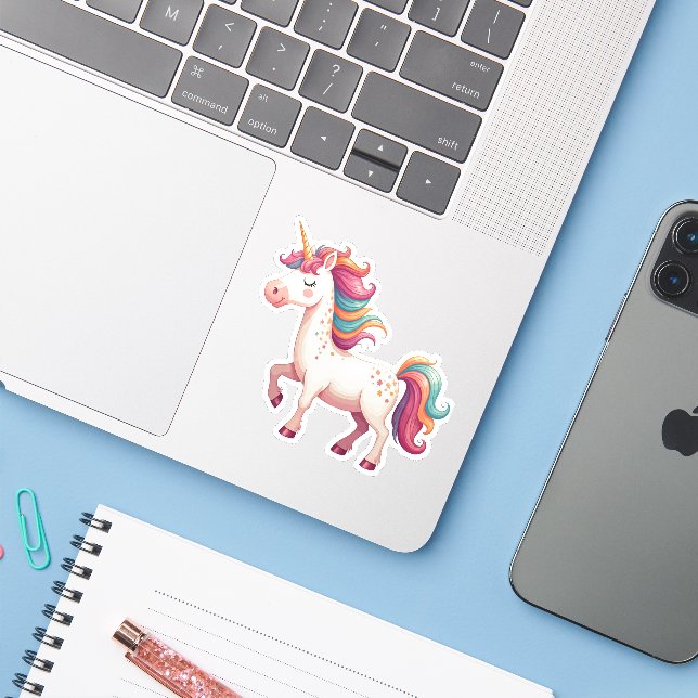 Rainbow Unicorn Aufkleber (Laptop mit iPhone)