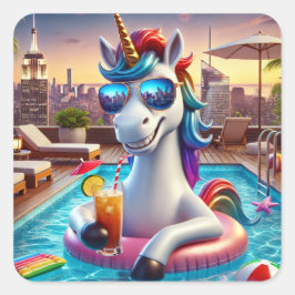 Rainbow Unicorn-Aufkleber Quadratischer Aufkleber
