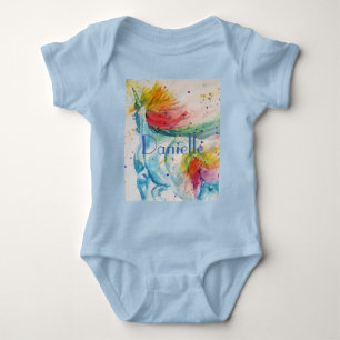 Rainbow Unicorn Babies Aquarellkunst Baby Strampler