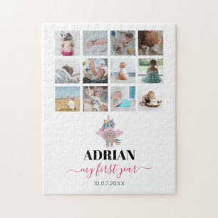Rainbow Unicorn Baby Girl First Year Foto Collage Puzzle