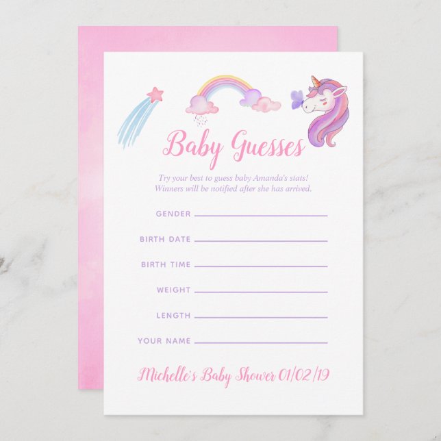 Rainbow Unicorn Baby Girl Shower Baby Ratings Einladung (Vorne/Hinten)