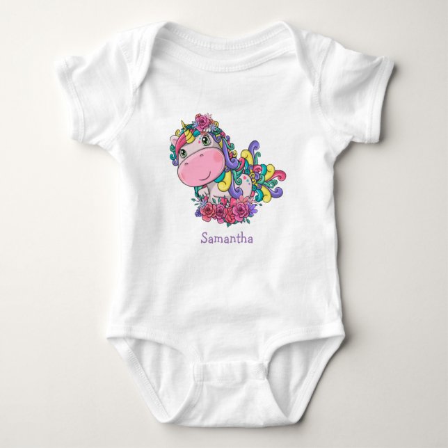 Rainbow Unicorn Baby Strampler (Vorderseite)