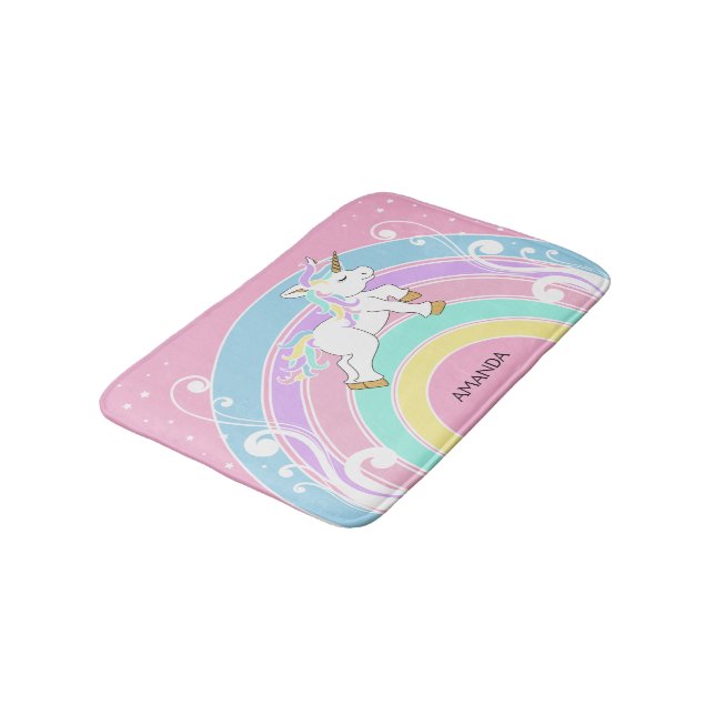 Rainbow Unicorn Badematte (Schrägansicht)