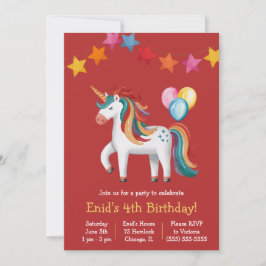 Rainbow Unicorn, Balloons & Banner Birthday Party Einladung