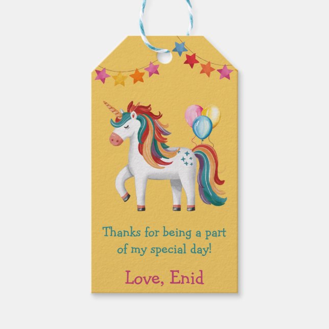 Rainbow Unicorn, Balloons & Banner Birthday Party Geschenkanhänger (Vorderseite)