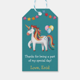 Rainbow Unicorn, Balloons & Banner Birthday Party Geschenkanhänger