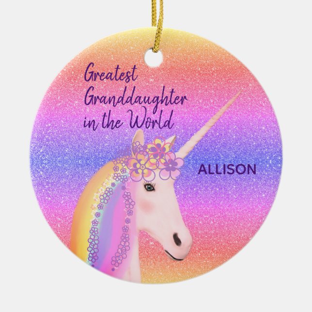 Rainbow Unicorn Bester Grandtochter Individuelle N Keramik Ornament (Vorne)