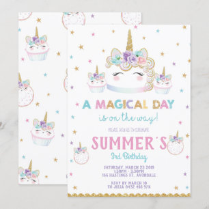 Rainbow Unicorn Birthday Cake Einladung Cupcake