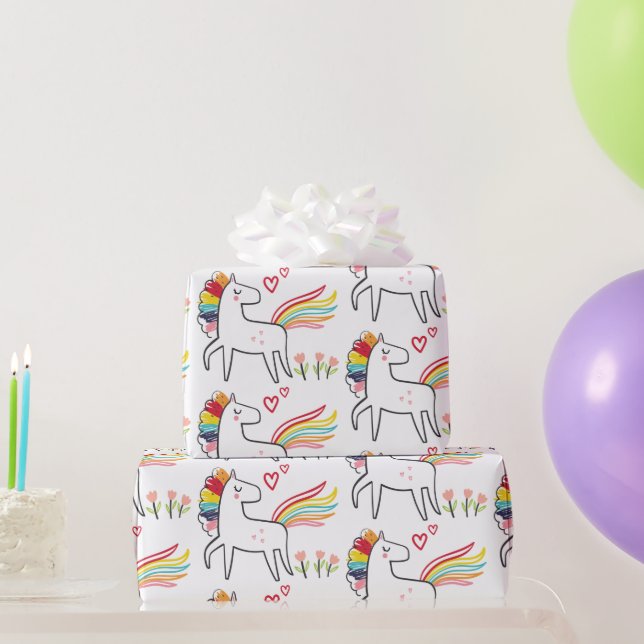 Rainbow Unicorn Birthday Custom Name Geschenkpapier (Partygeschenke)